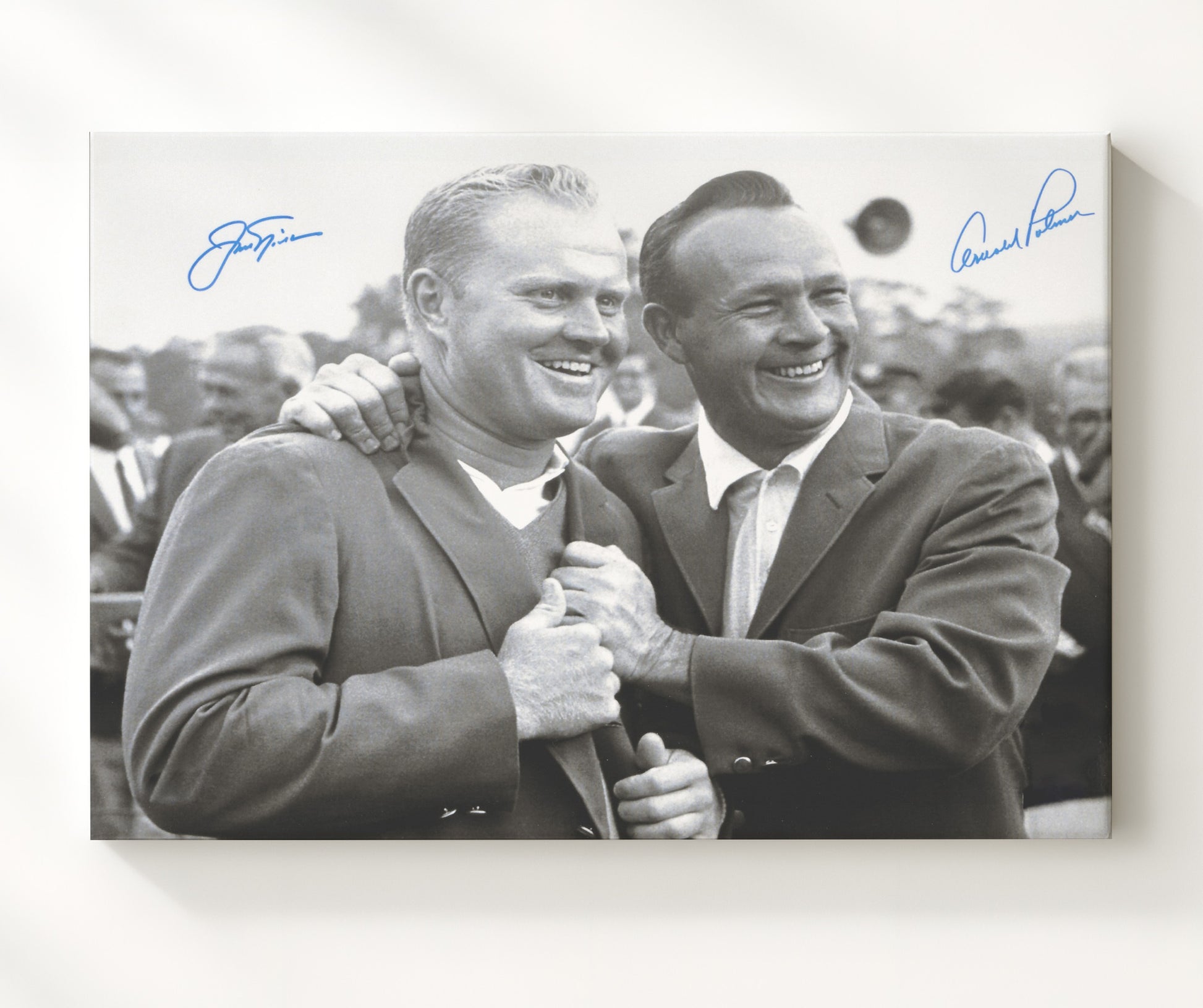 Jack Nicklaus and Arnold Palmer - Historic Champions Embrace golf wall art 20x24 Canvas