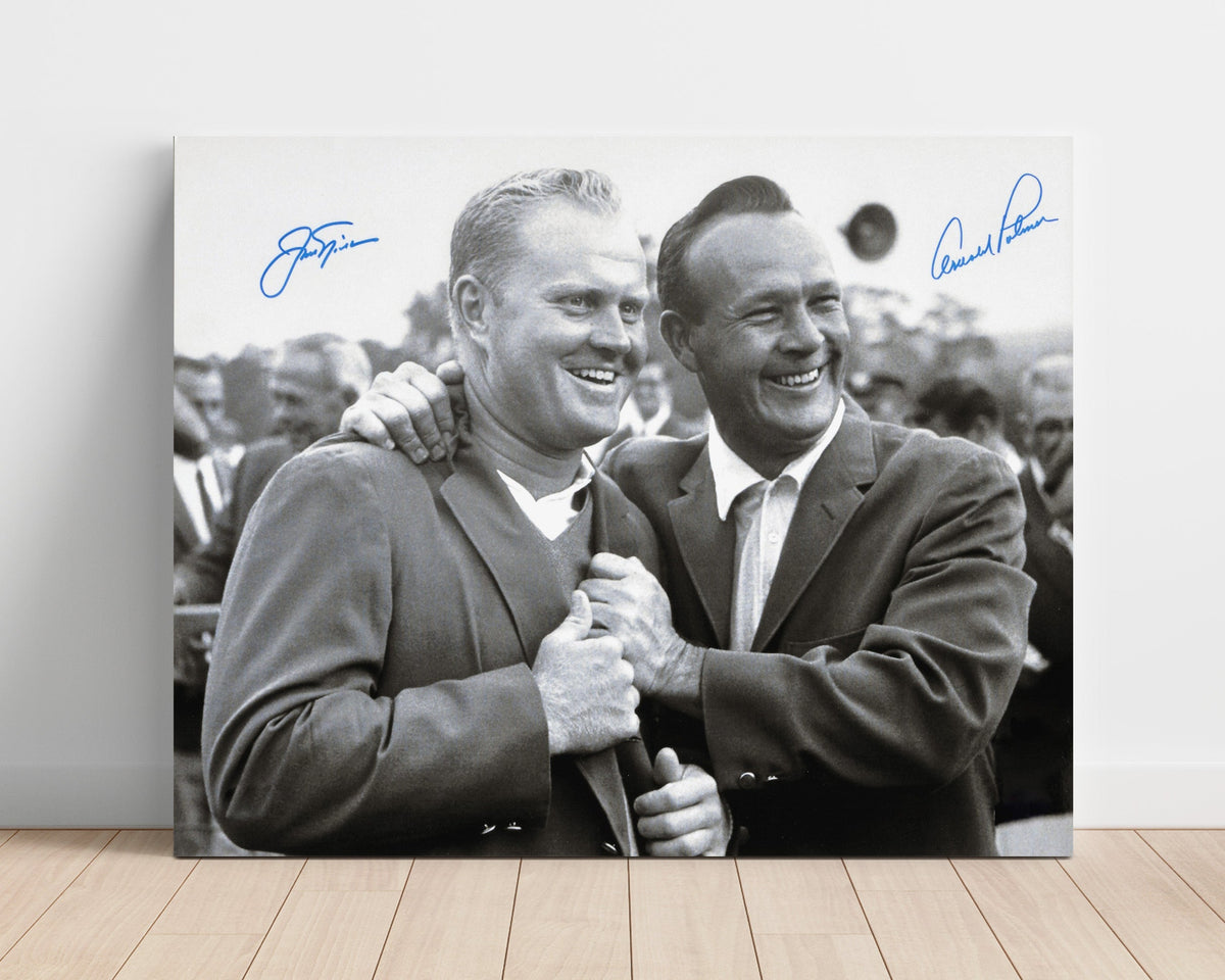 Jack Nicklaus and Arnold Palmer – Historic Champions Embrace unframed golf poster print