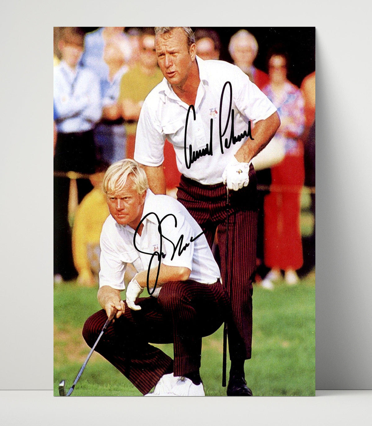 Jack Nicklaus and Arnold Palmer – Tournament Strategy Moment unframed golf poster print