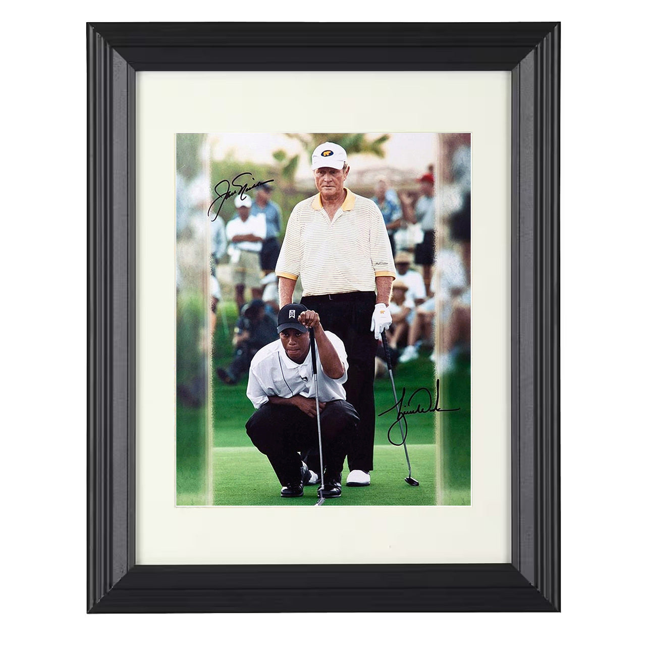 Jack Nicklaus and Tiger Woods – Generations on the Green 8x10 matted black framed golf wall art