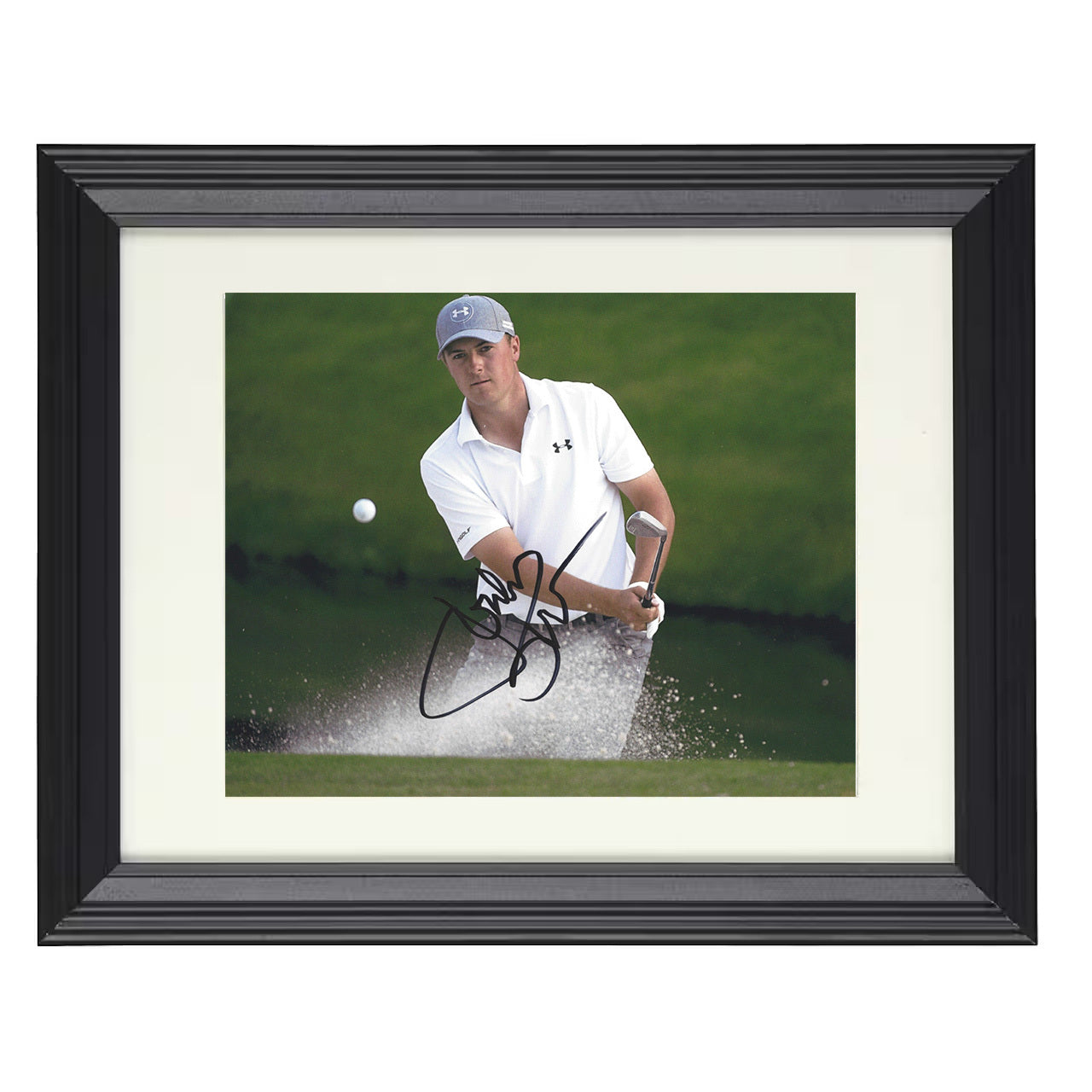Jordan Spieth – Augusta Bunker Shot 2015 8x10 matted black framed golf wall art
