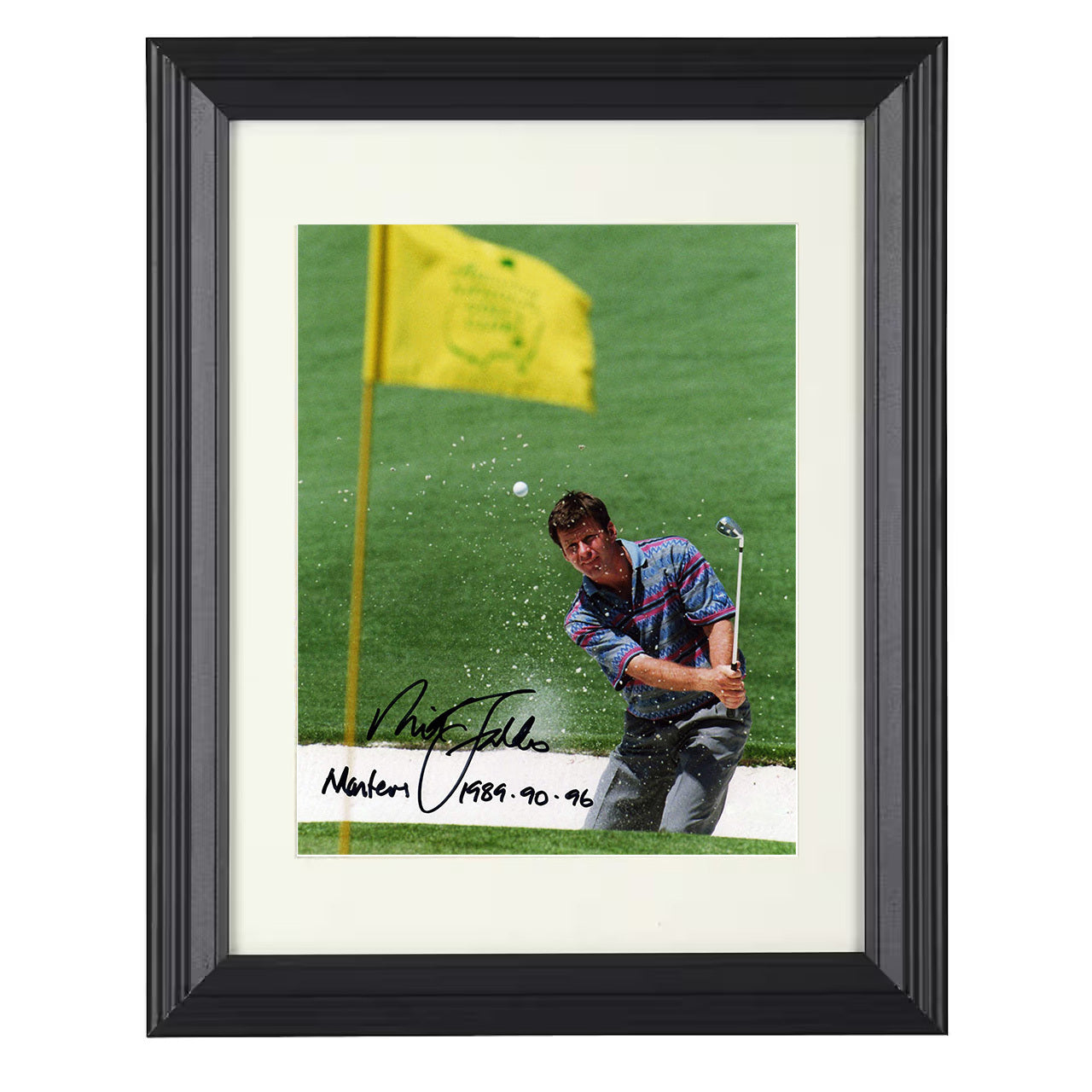 Nick Faldo – Bunker Shot Champion Form 8x10 matted black framed golf wall art