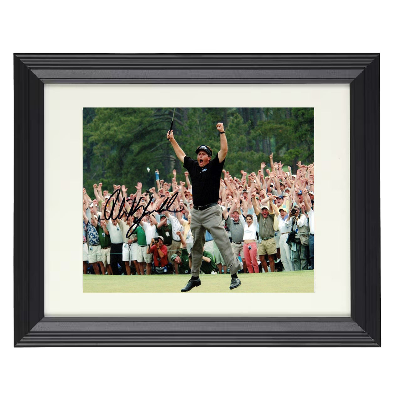 Phil Mickelson – Augusta Victory Leap 2004 8x10 matted black framed golf wall art
