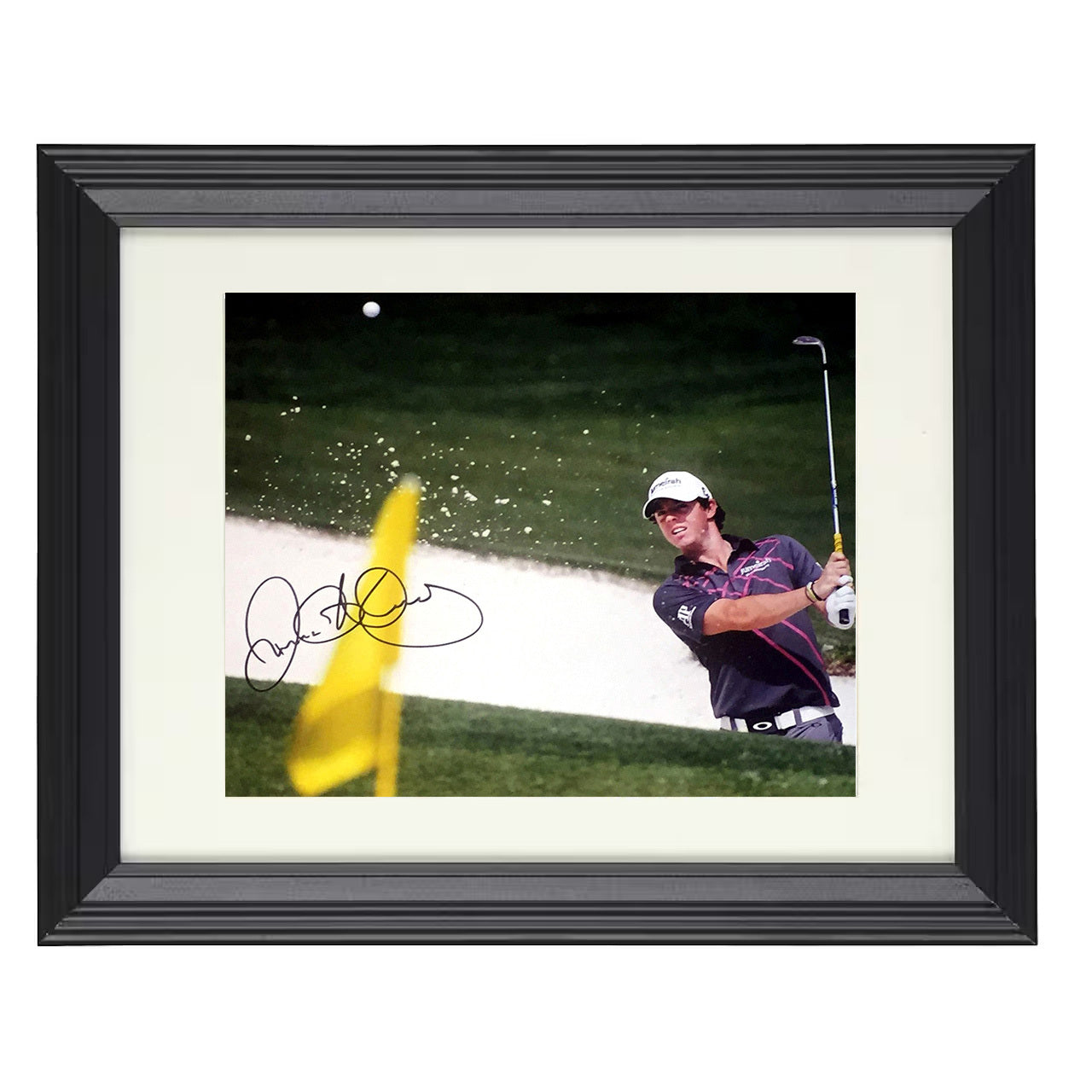 Rory McIlroy – Championship Bunker Shot 8x10 matted black framed golf wall art