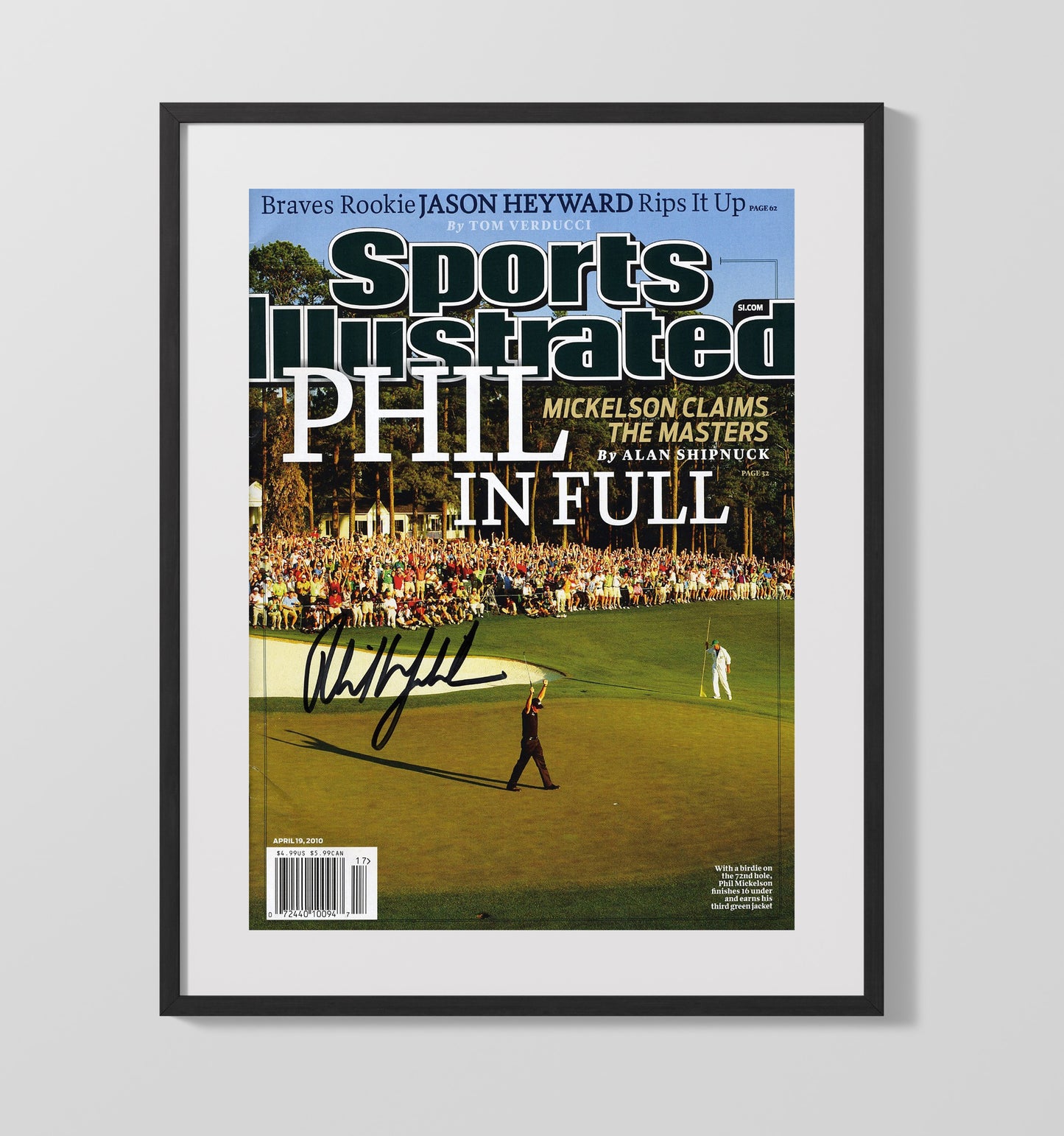 Golf Autograph Print - Phil Mickelson 2010 Masters - Lefty in Full golf wall art 16x20 Gallery Frame