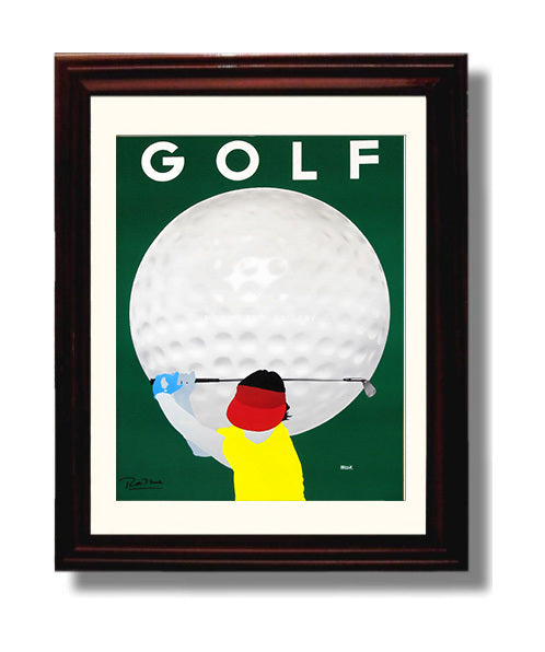 Golf Poster - Giant Golf Ball Swing - Retro Power Drive golf wall art 8x10 Beveled Frame
