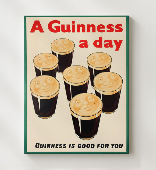 Guinness a Day - Smiling Pint Glasses 8x10 Canvas vintage Guinness beer poster wall art