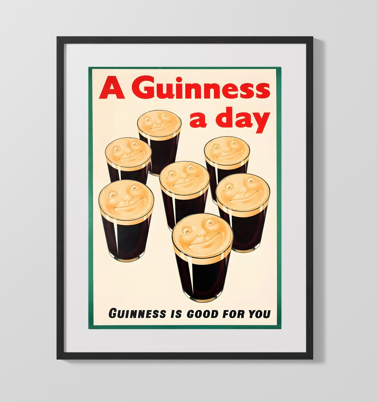 A Guinness A Day Smiling Pint Glasses Poster Guinness Wall Art