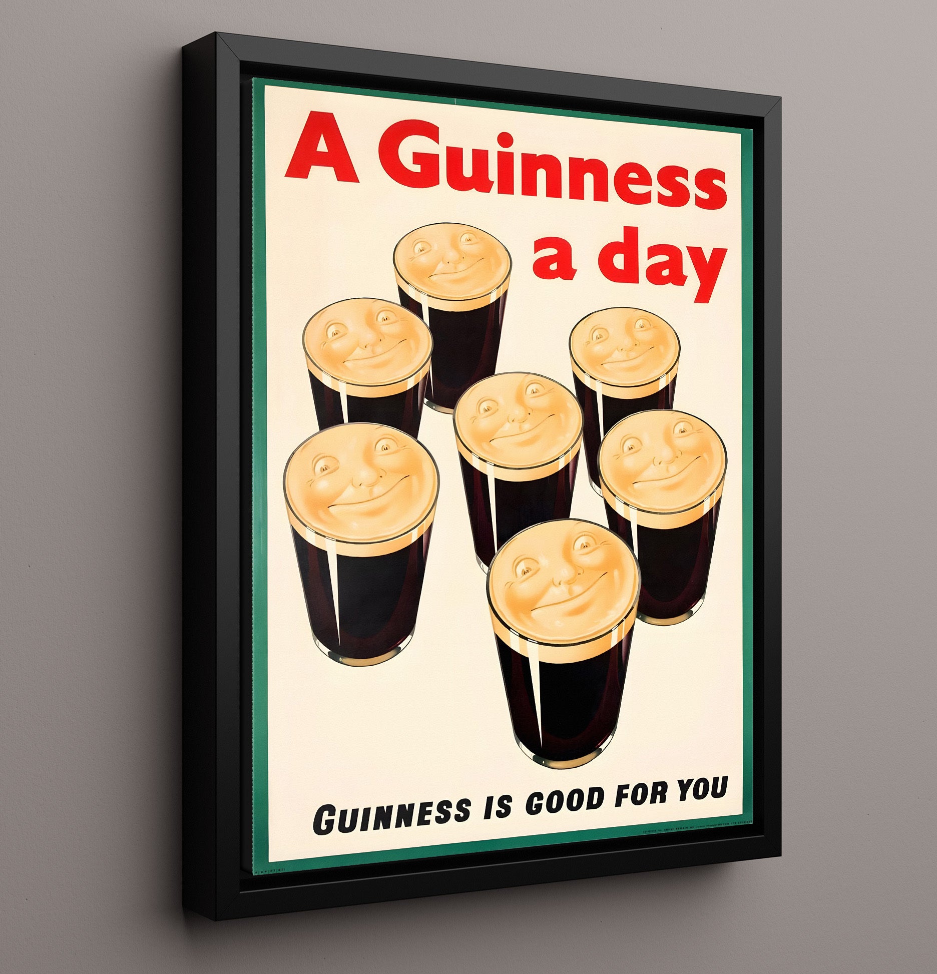 A Guinness A Day Smiling Pint Glasses Poster Guinness Wall Art