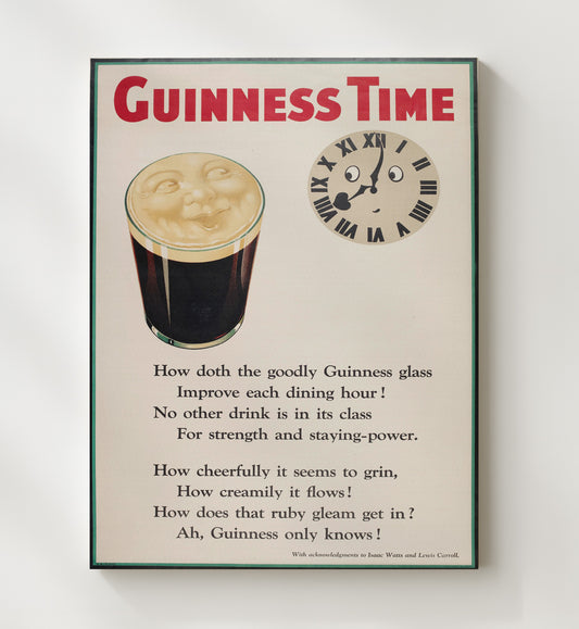 Guinness Time - Clock and Pint 8x10 Canvas vintage Guinness beer poster wall art