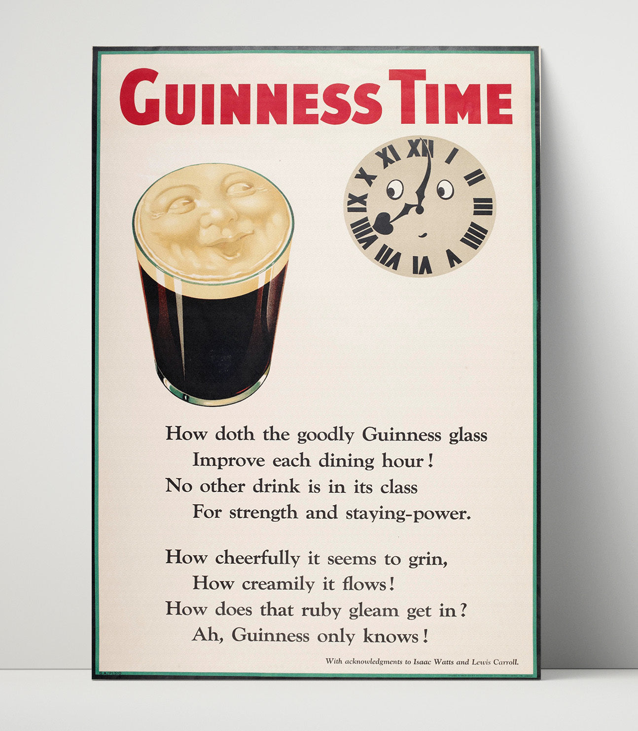 Guinness Time Clock And Pint Poster Guinness Wall Art