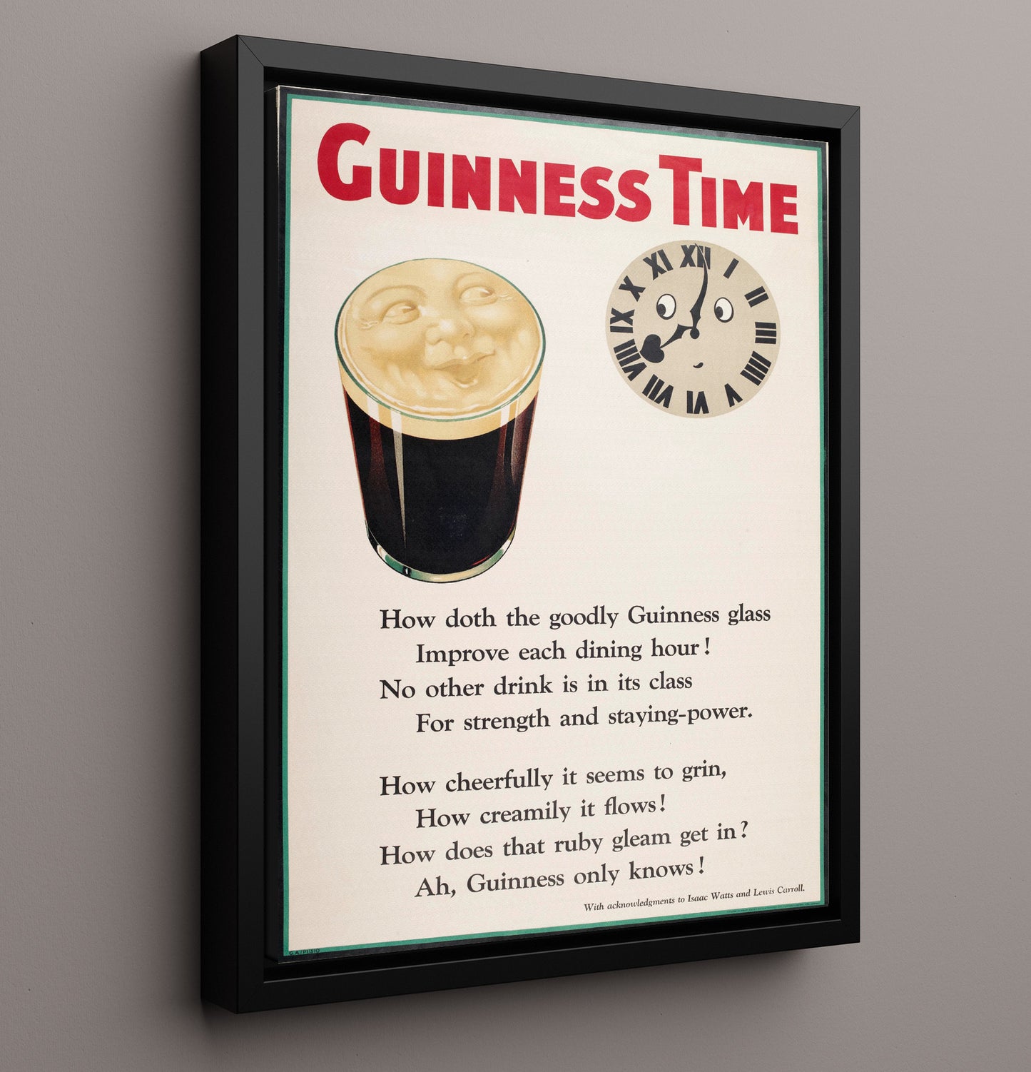 Guinness Time Clock And Pint Poster Guinness Wall Art