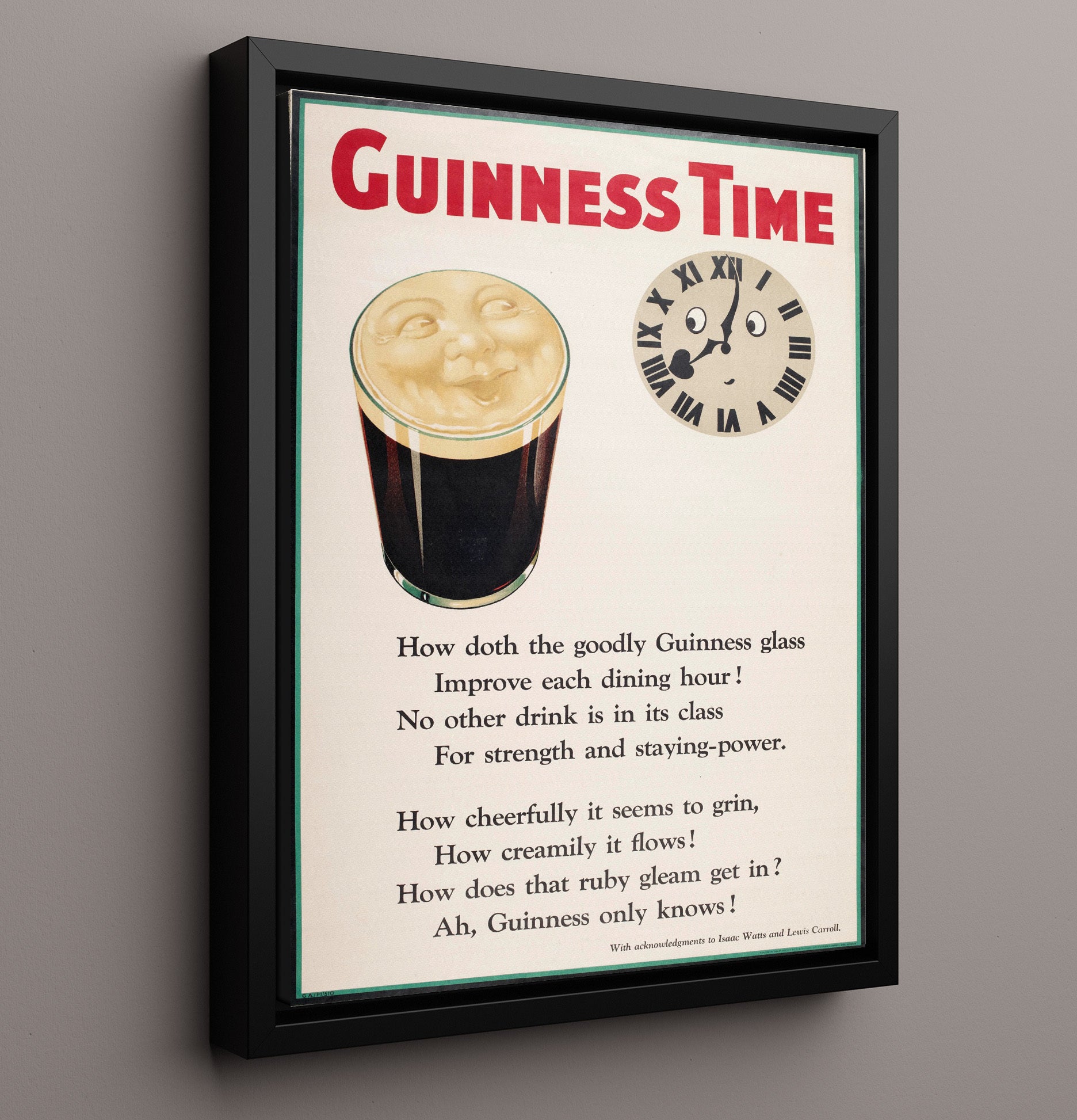 Guinness Time Clock And Pint Poster Guinness Wall Art