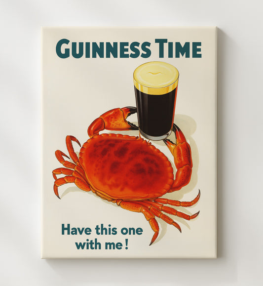Guinness Time - Red Crab Pint 8x10 Canvas vintage Guinness beer poster wall art