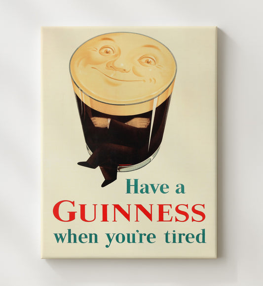 Guinness When You're Tired - Pint Character 8x10 Canvas vintage Guinness beer poster wall art