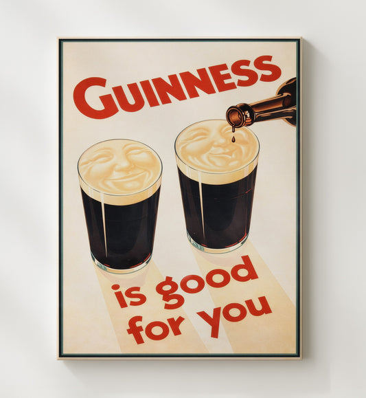 Guinness Is Good for You - Two Smiling Pints 8x10 Canvas vintage Guinness beer poster wall art