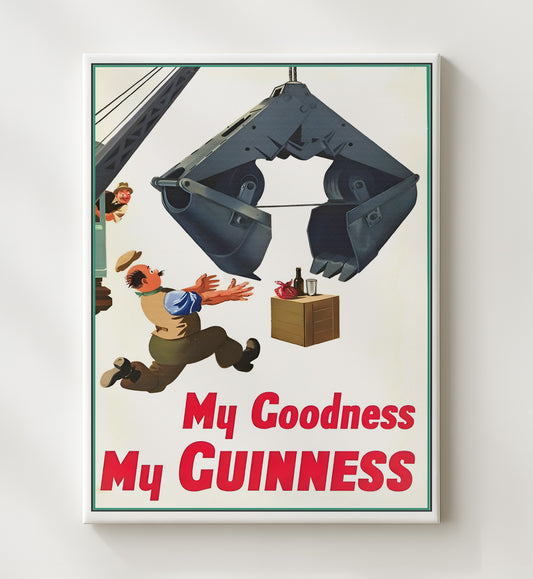 Guinness My Goodness, My Guinness - Crane Grab Illustration 8x10 Canvas vintage Guinness beer poster wall art