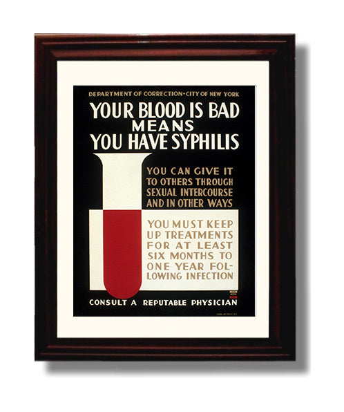 Health and Safety Poster - Your Blood Is Bad Syphilis Warning Health and Safety Wall Art - health and safety wall art print