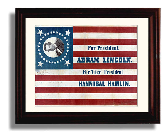 Historical - Abraham Lincoln And Hannibal Hamlin - Campaign Flag Poster 1860 - Landscape History Wall Art