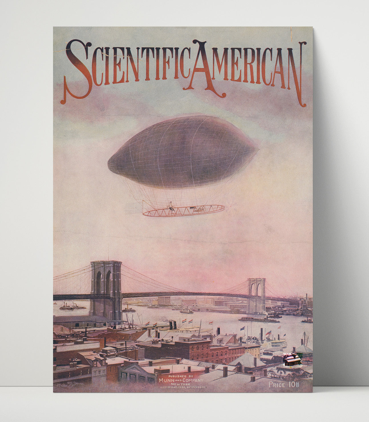 Historical - Airship Over Brooklyn Bridge - Scientific American Cover 1905 History Wall Art