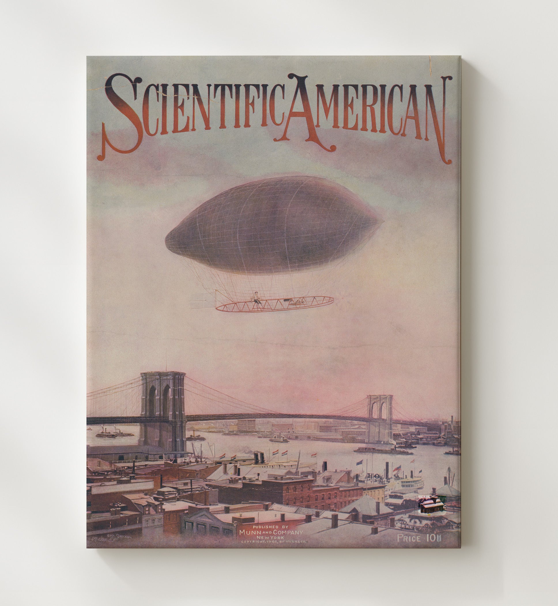 Historical - Airship Over Brooklyn Bridge - Scientific American Cover 1905 History Wall Art