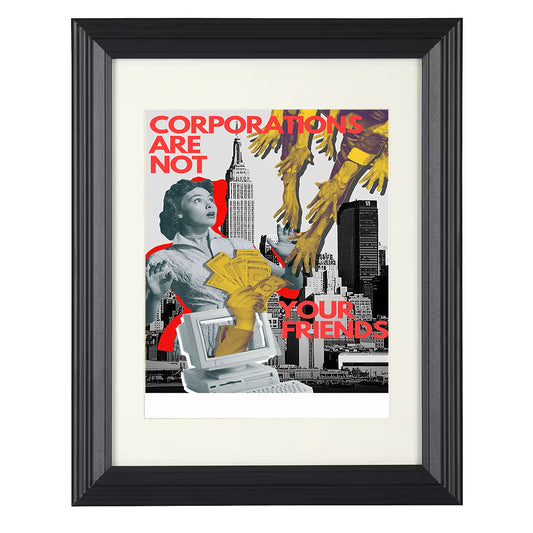 Anti-Corporate Poster - Consumerism Critique Corporate Influence Collage 8x10 Beveled Frame history wall art
