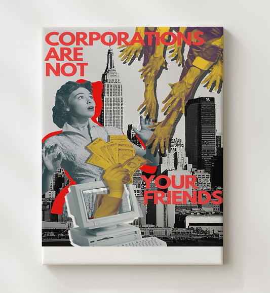 Anti-Corporate Poster - Consumerism Critique Corporate Influence Collage 8x10 Canvas history wall art