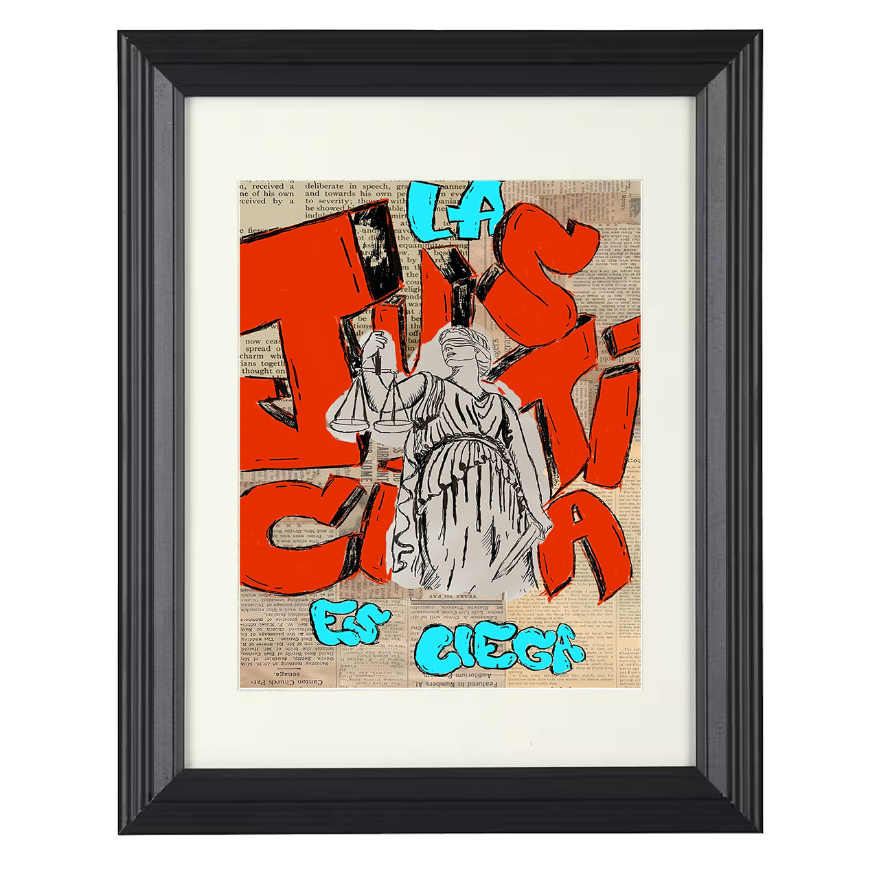 Anti-Corporate Artwork – Lady Justice Tax Critique – 8x10 black beveled framed historical wall art