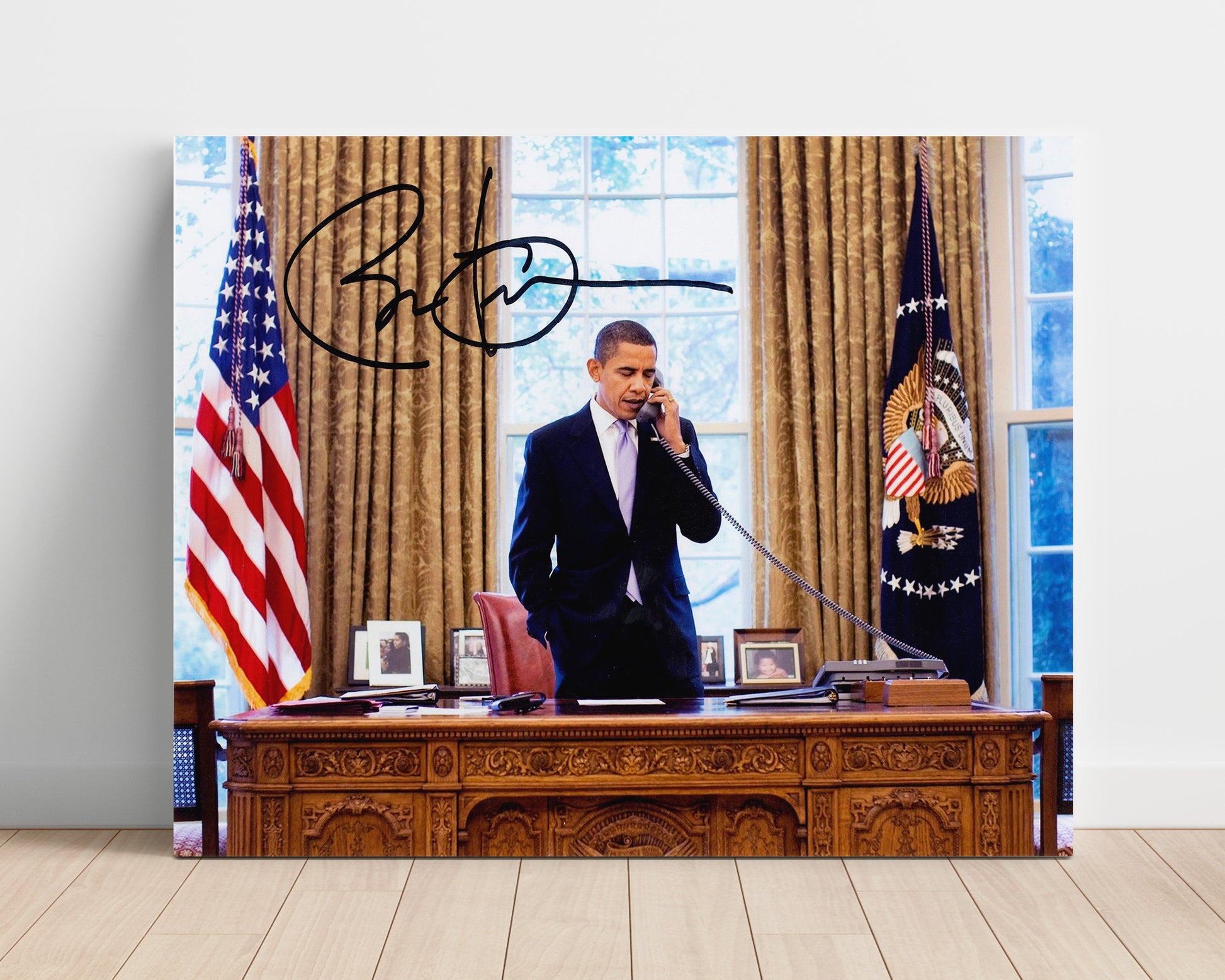 Historical - Barack Obama - Oval Office Phone Call - Landscape History Wall Art