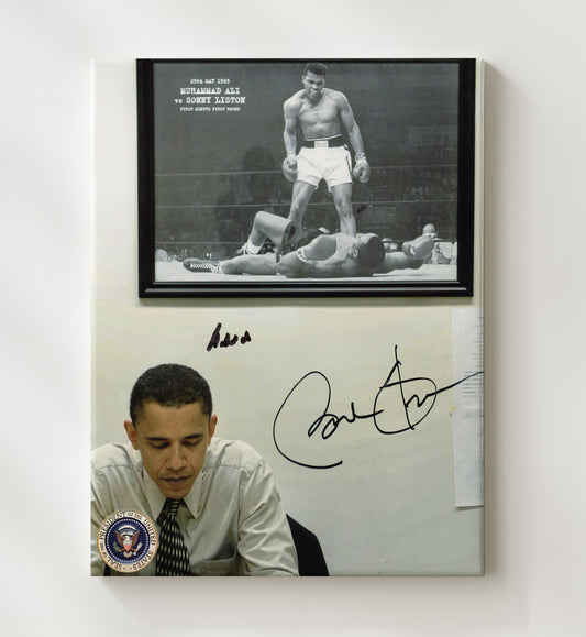 Barack Obama - Reflection Beneath Muhammad Ali Photo 2000s 8x10 Canvas history wall art