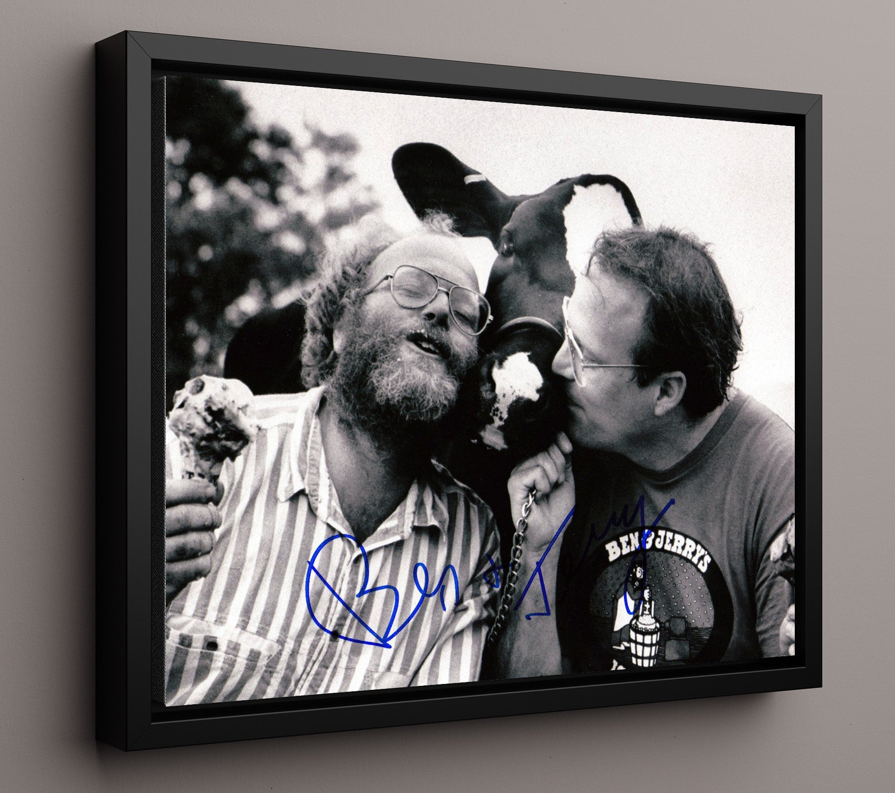 Historical - Ben Cohen And Jerry Greenfield - Founders Portrait With Cow  - Landscape History Wall Art
