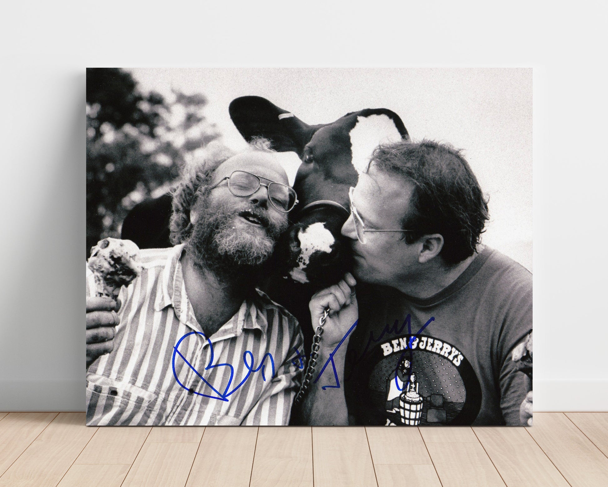 Historical - Ben Cohen And Jerry Greenfield - Founders Portrait With Cow  - Landscape History Wall Art