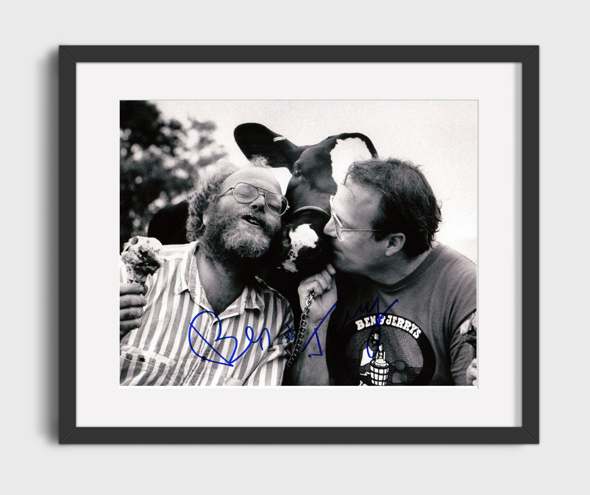 Historical - Ben Cohen And Jerry Greenfield - Founders Portrait With Cow  - Landscape History Wall Art