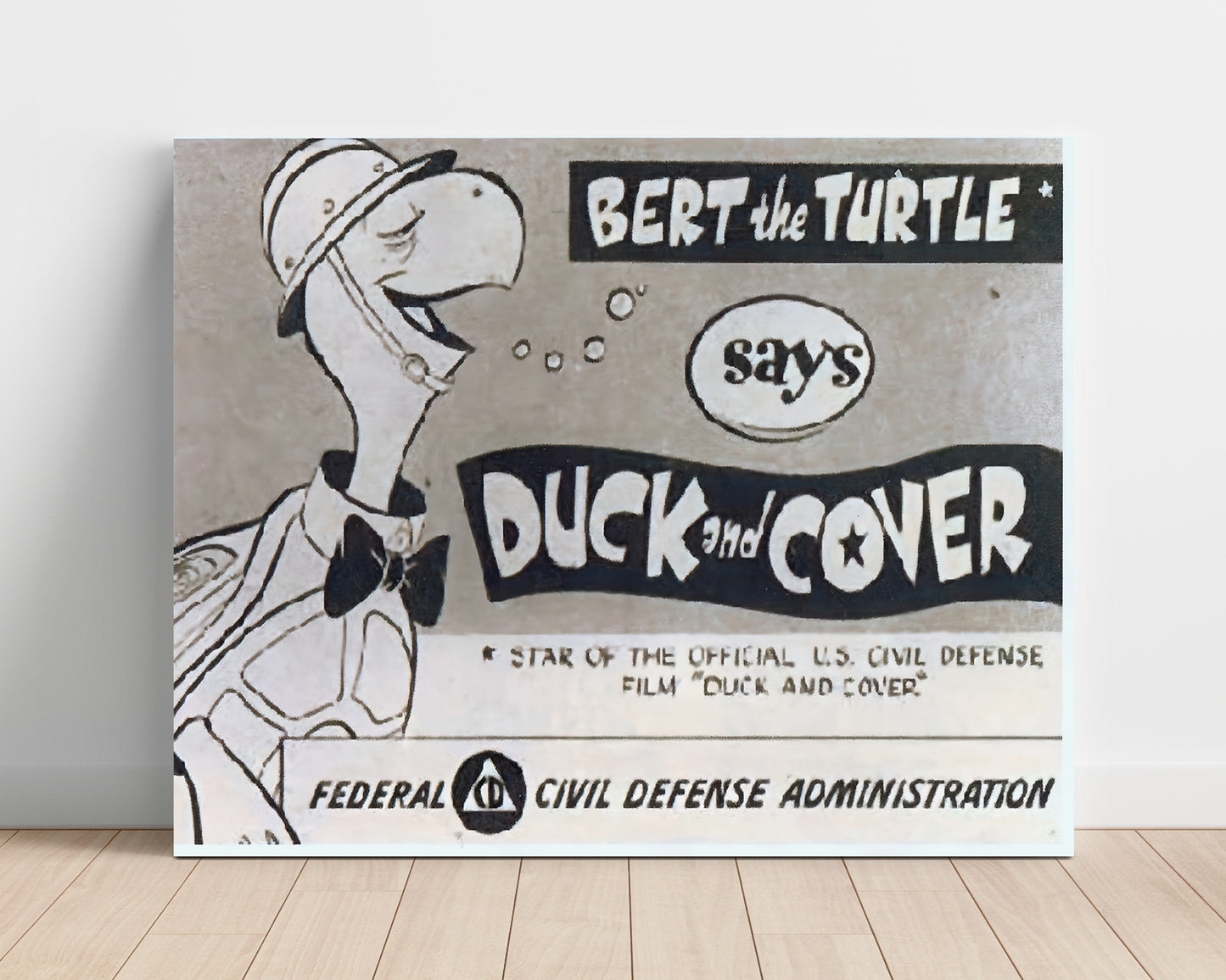 Historical - Bert The Turtle Duck And Cover Civil Defense Illustration - Landscape History Wall Art
