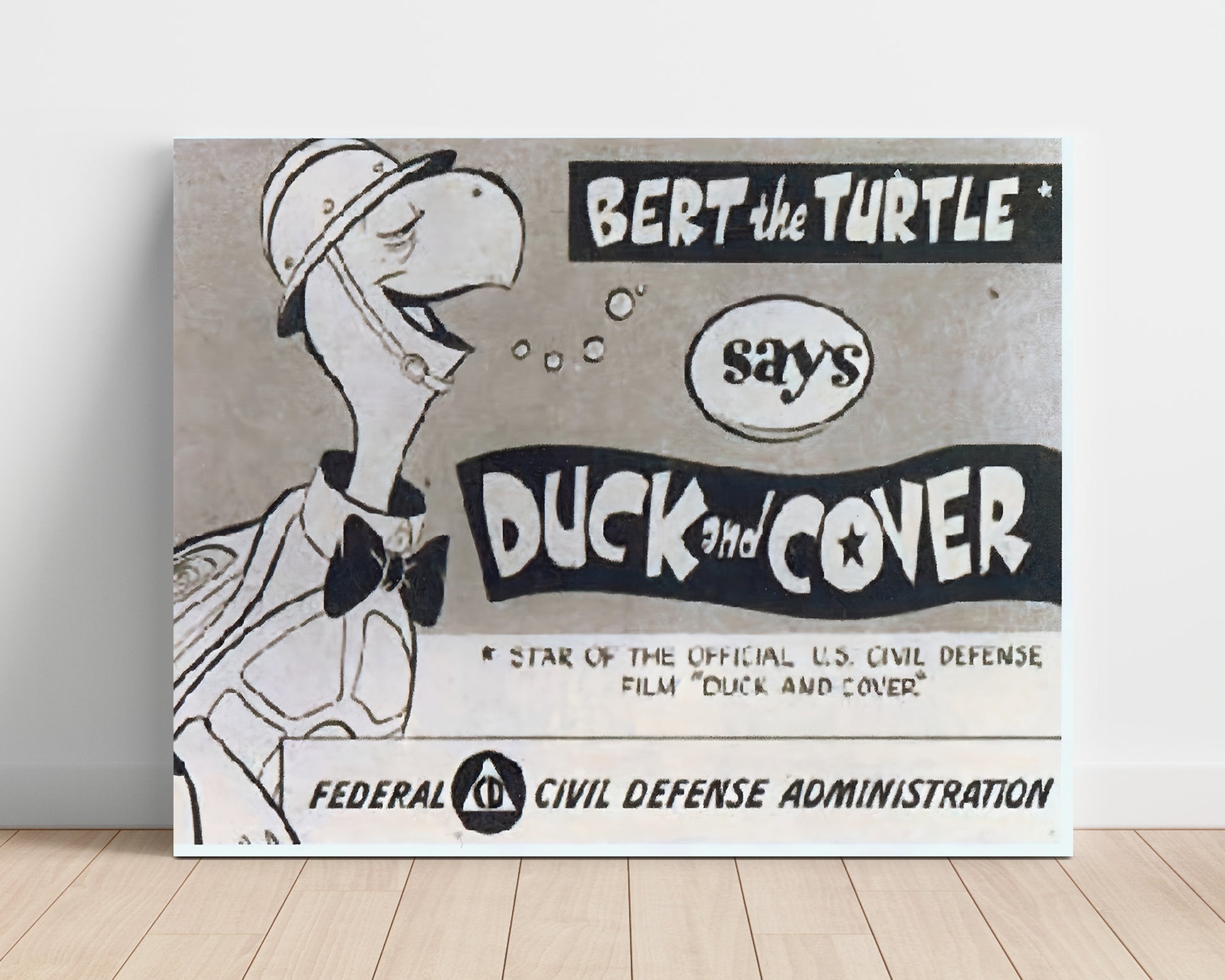 Historical - Bert The Turtle Duck And Cover Civil Defense Illustration - Landscape History Wall Art
