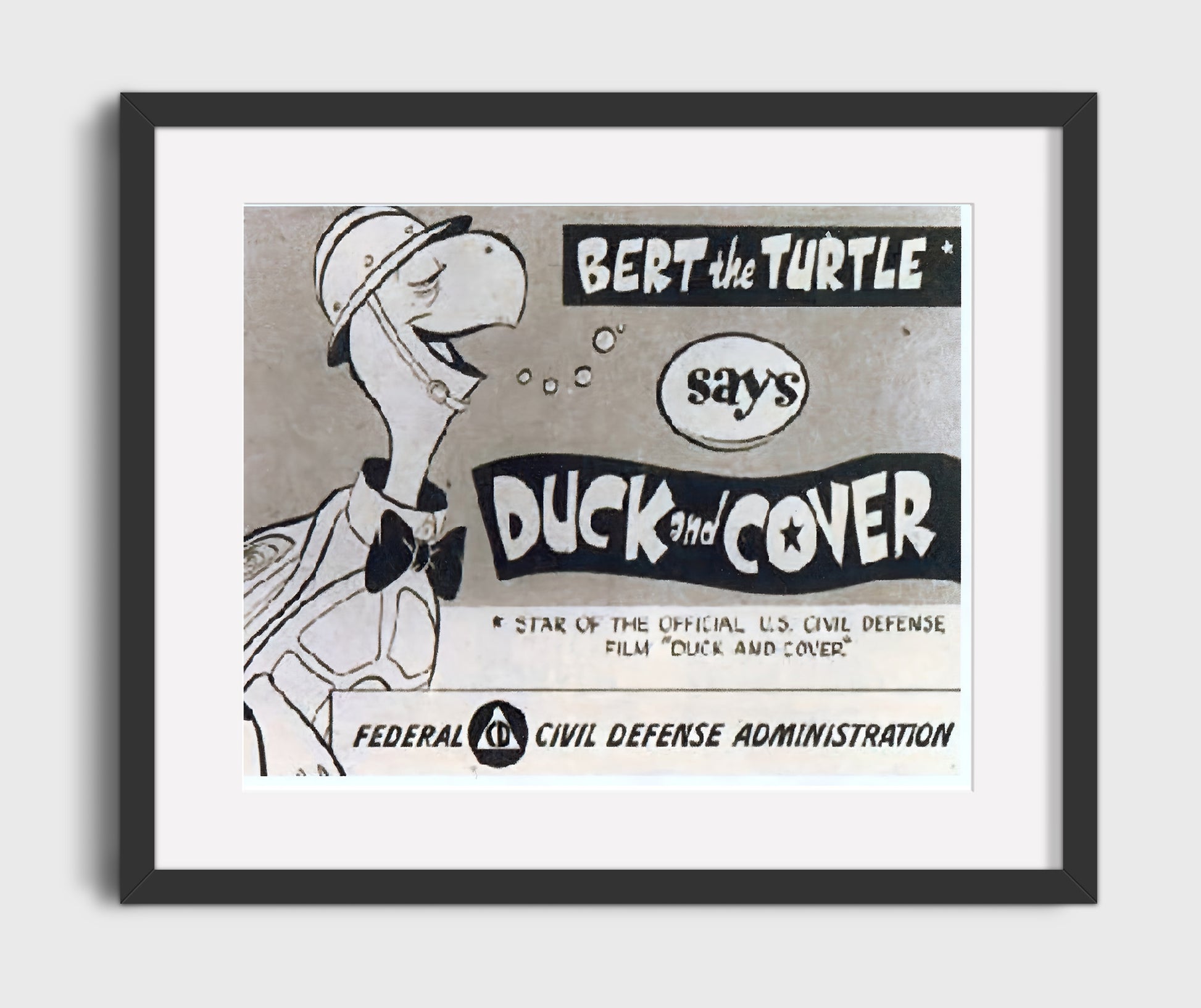Historical - Bert The Turtle Duck And Cover Civil Defense Illustration - Landscape History Wall Art