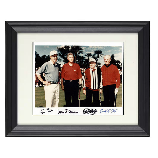Bob Hope with George H. W. Bush, Bill Clinton and Gerald Ford - Presidents Golf Gathering 8x10 Beveled Frame history wall art