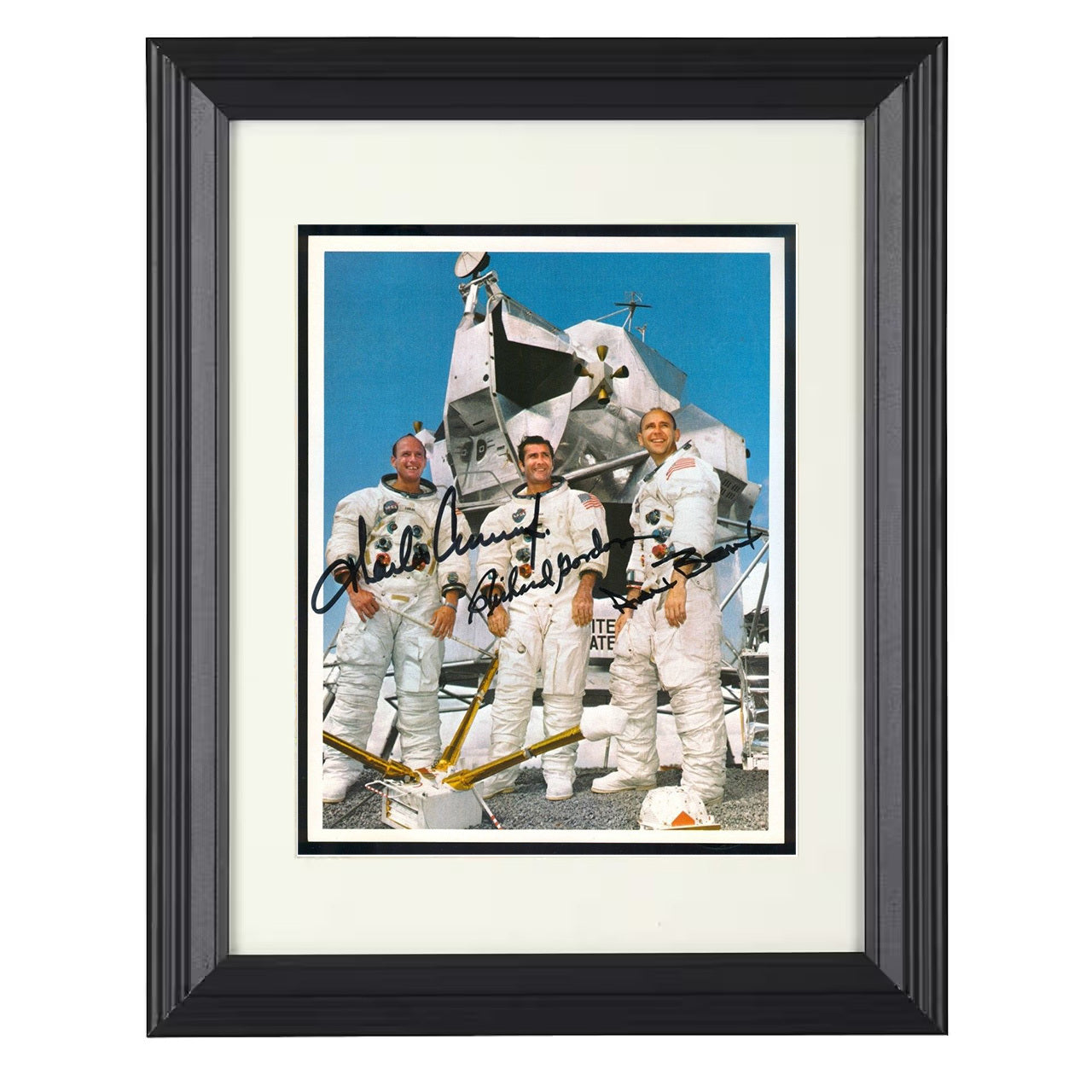 Apollo 12 Crew – Conrad, Gordon and Bean 1969 – 8x10 black beveled framed historical wall art