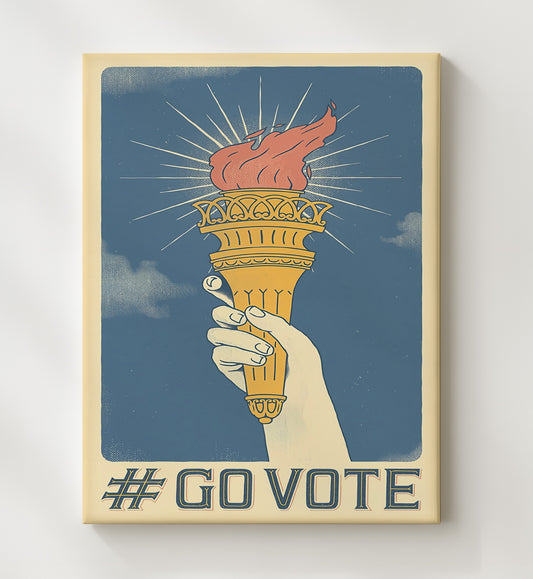 Civic Engagement Poster - Go Vote Torch of Liberty Illustration 8x10 Canvas history wall art