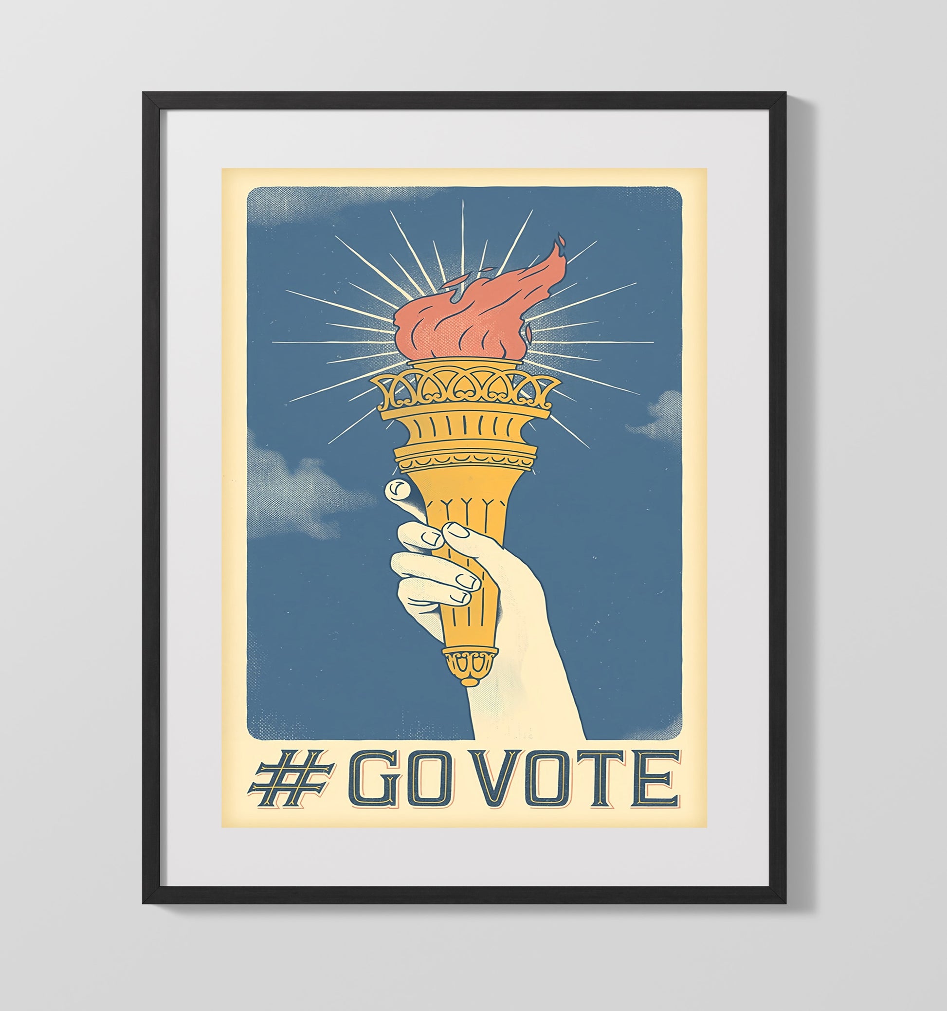 Historical - Civic Engagement Poster - Go Vote Torch Of Liberty Illustration History Wall Art