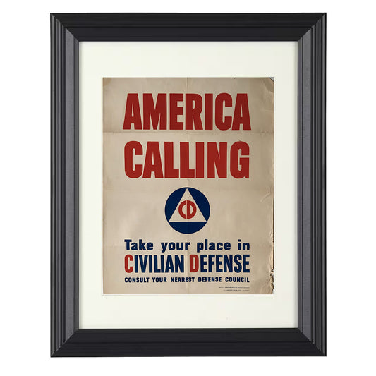 Civil Defense Poster - America Calling Civilian Defense Recruitment 8x10 Beveled Frame history wall art