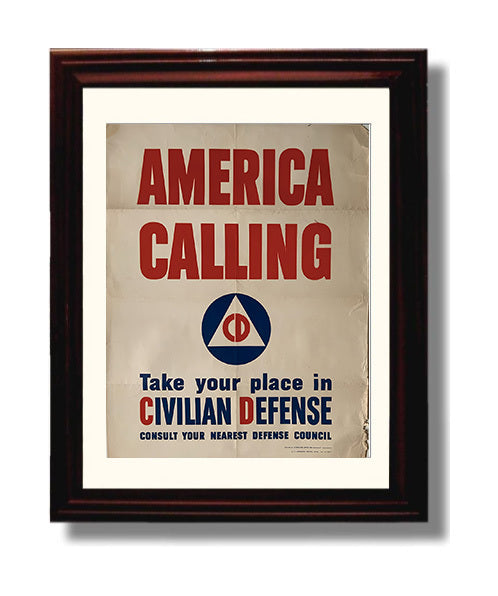 Historical - Civil Defense Poster - America Calling Civilian Defense Recruitment History Wall Art