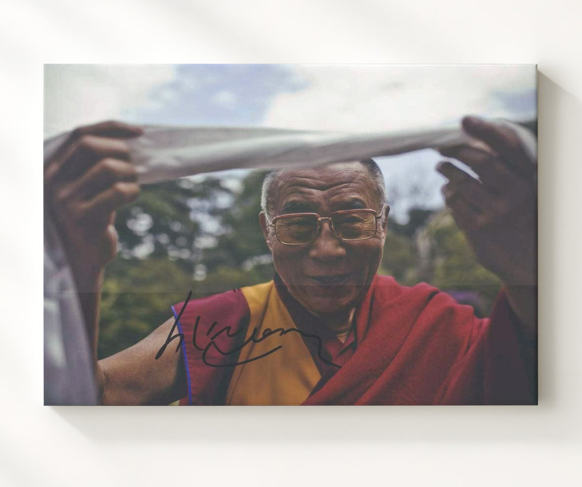 Dalai Lama - Holding Prayer Scarf 8x10 Canvas history wall art