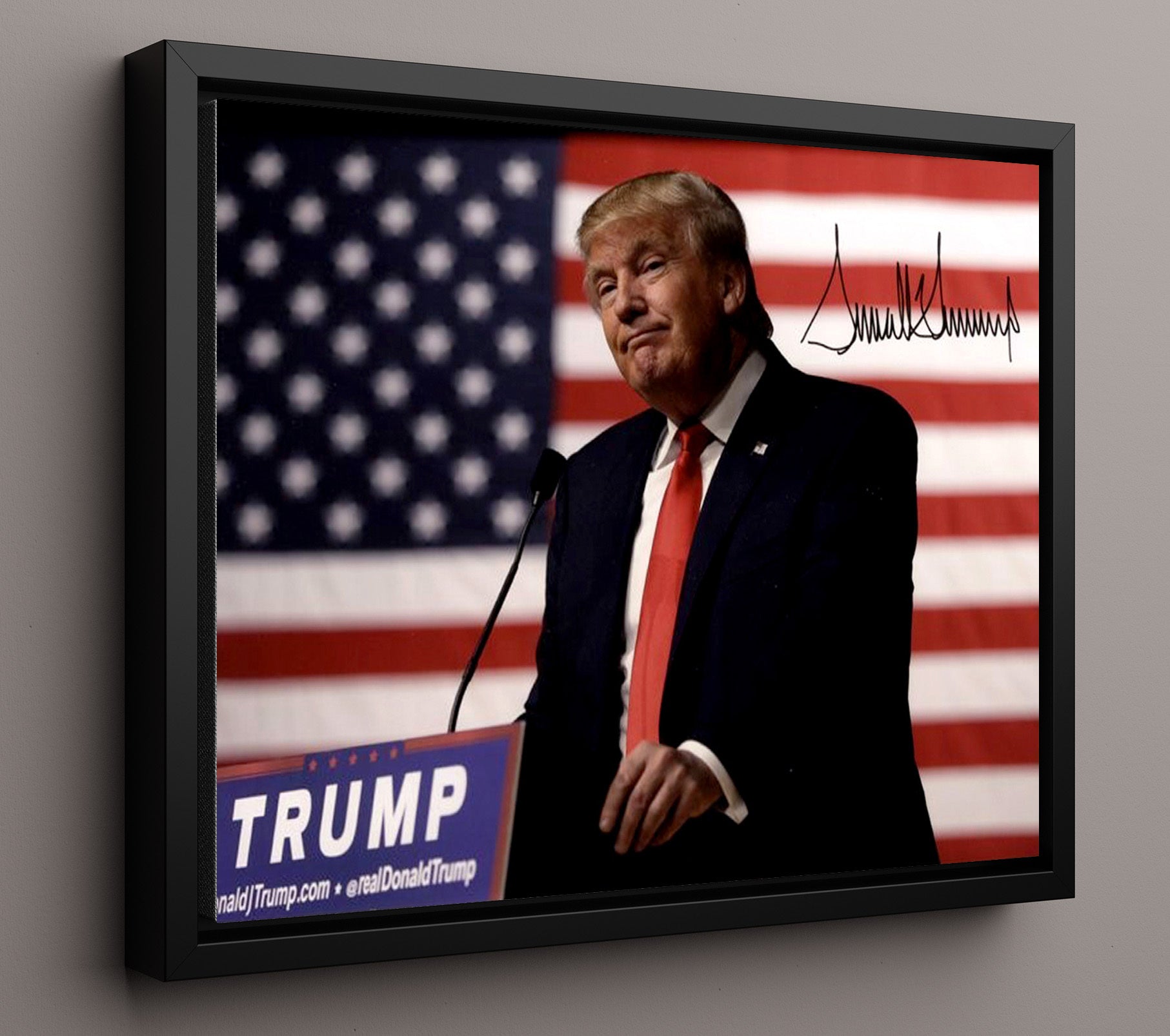 Historical - Donald Trump - Campaign Podium Speech With American Flag - Landscape History Wall Art