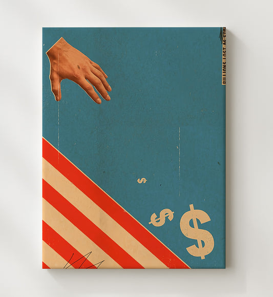 Economic Commentary Poster - Hand Reaching Dollar Symbol Minimalist Design 8x10 Canvas history wall art