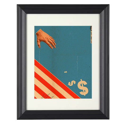 Economic Commentary Poster - Hand Reaching Dollar Symbol Minimalist Design 8x10 Beveled Frame history wall art