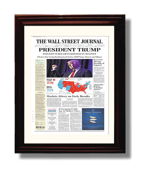 Historical - Election Newspaper Front Page - Donald Trump Victory Wall Street Journal 2016 History Wall Art