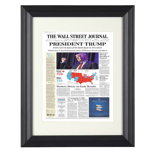Election Newspaper Front Page - Donald Trump Victory Wall Street Journal 2016 8x10 Beveled Frame history wall art