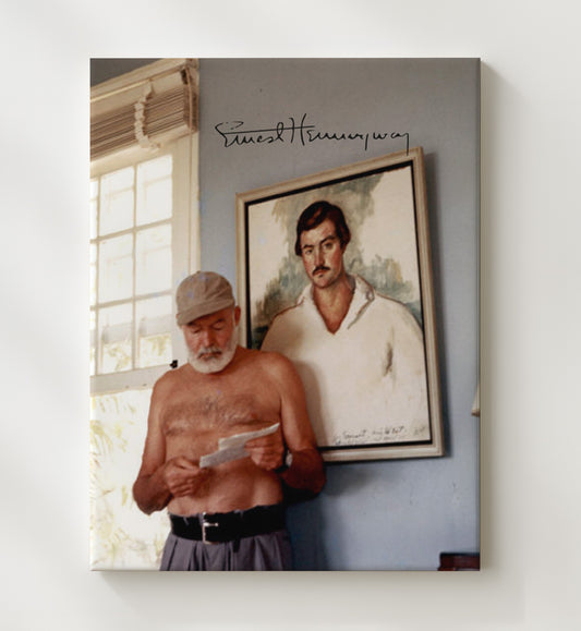 Ernest Hemingway - Reading Beside Self 1950s 8x10 Canvas history wall art