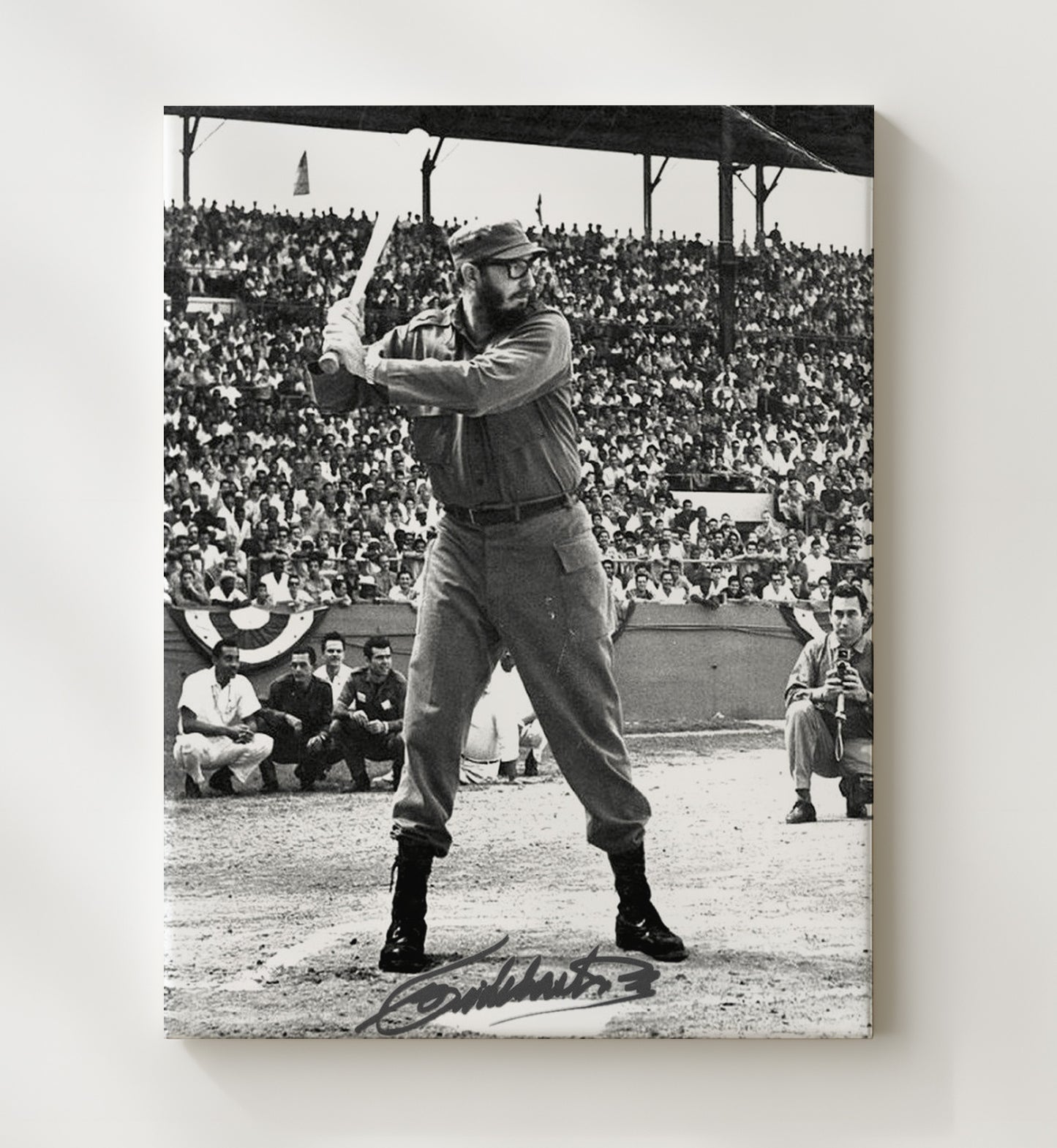 Historical - Fidel Castro - Baseball Stance Exhibition Game 1960S History Wall Art